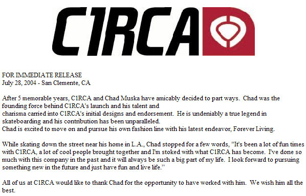 Chad Muska Has Left Circa