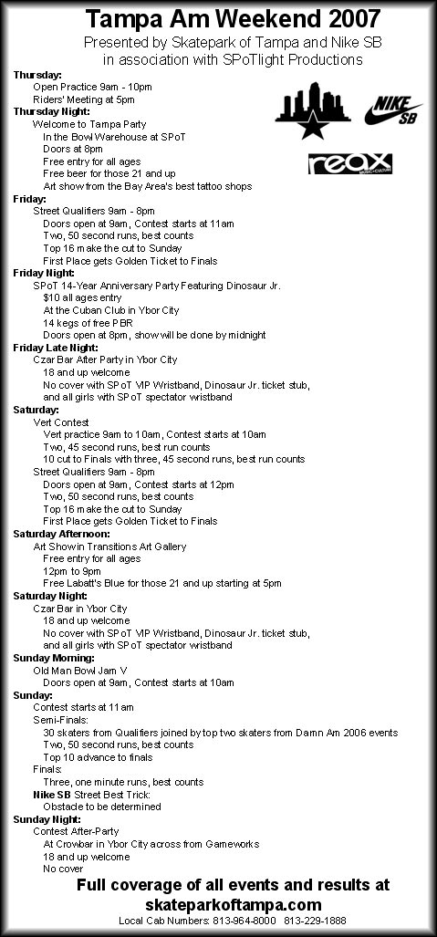 Tampa Am 2007 Weekend Schedule