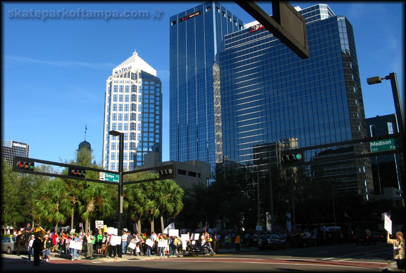 The scene in downtown Tampa - tax mania