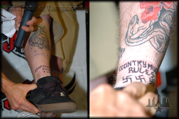 He let them put "straight edge sucks" with three X's on the left ankle and 