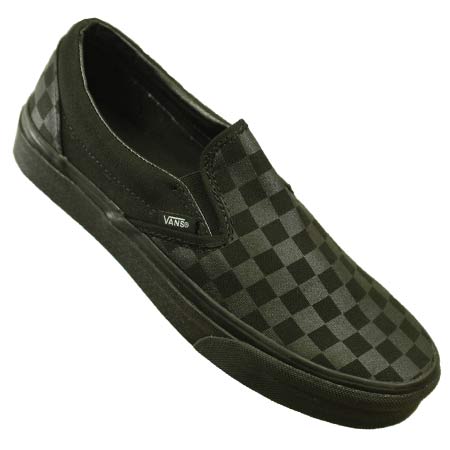 all black checkerboard slip on vans
